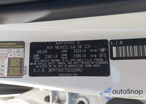 2025 Kia K4 Lxs из США, поврежденный, VIN 3KPFT4DE7SE029942